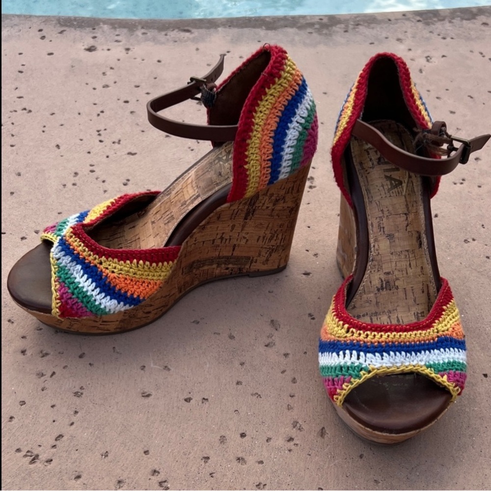 MIA Rainbow Crochet Cork Wedge Sandals - Picture 10 of 10